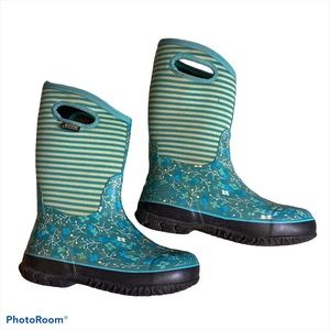 Bogs girls waterproof flower stripe rain boot 5